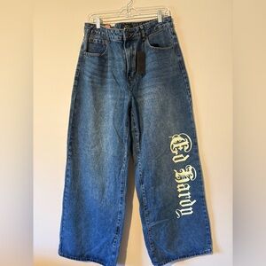 Ed Hardy Blue Denim Jeans with Cream Side Script